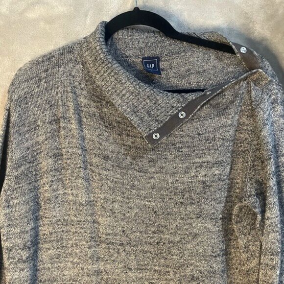 Gap Womens Gray Marled Mock Turtle Neck Sweater Button Ribbed Long Sleeve Relax - Picture 4 of 13